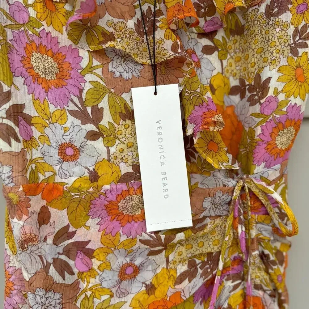 NWT Veronica Beard Silk Chiffon Alannah Dress in Orange Self Size XS - Picture 12 of 15